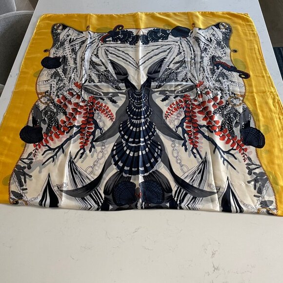 Ocean Themed 70" x 37" Silk Viscose Scarf/Wrap Made in P.R.C. Multi Color Sz OS - Picture 12 of 12